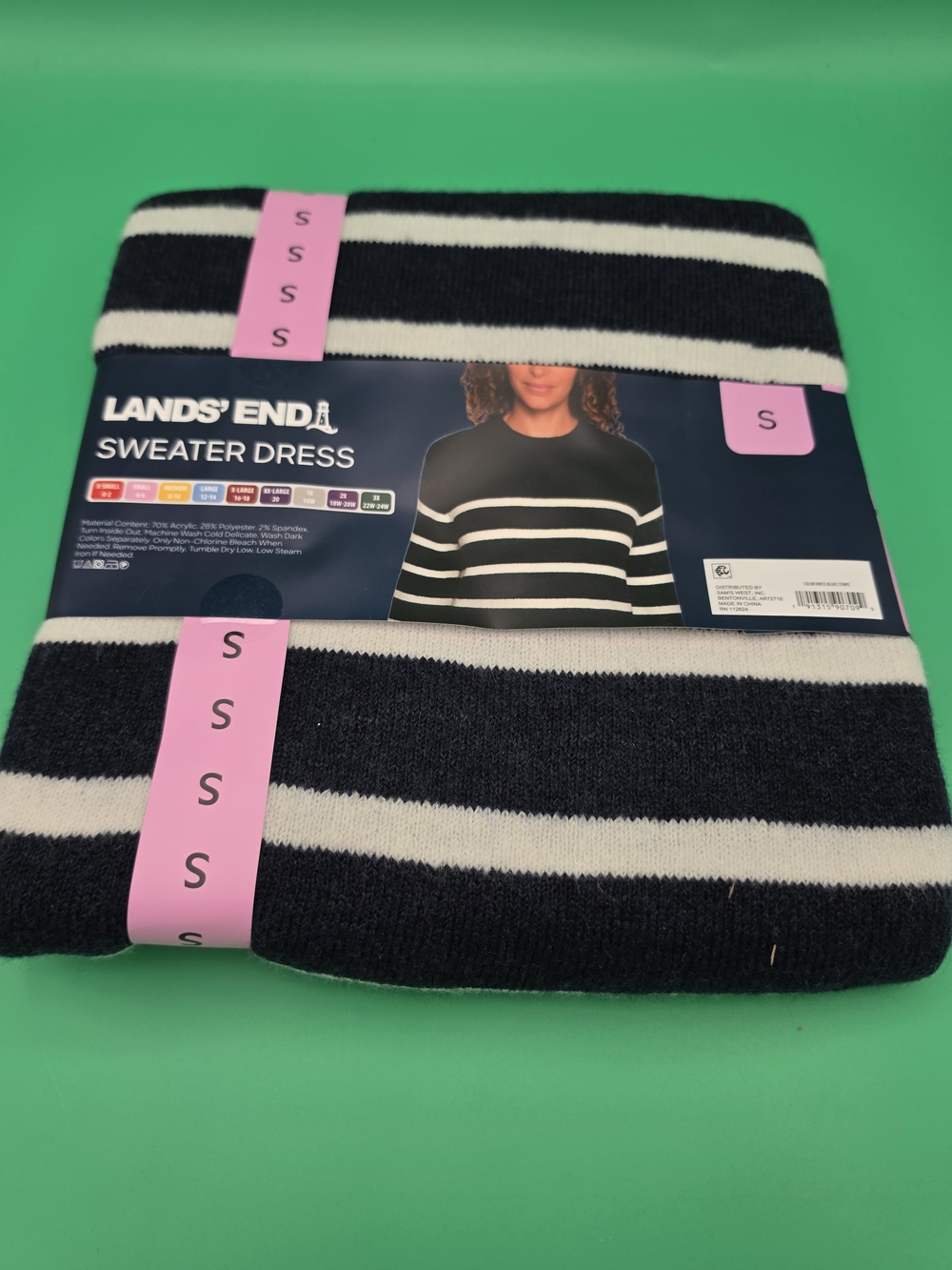 Lands' End Navy and White Striped Crewneck Sweater Dress